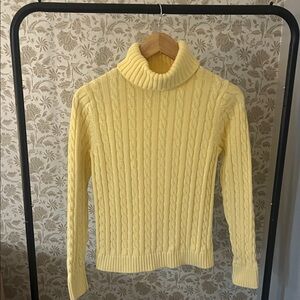 L.L. Bean Cable Knit Turtleneck Sweater in Pale Yellow